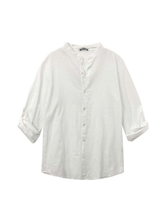 Ustyle Men's Shirt Long Sleeve Linen White