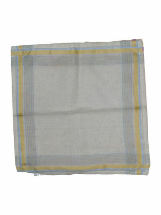 Women's Pocket Handkerchief, Cotton Sky Blue with Yellow/Sky Blue Border