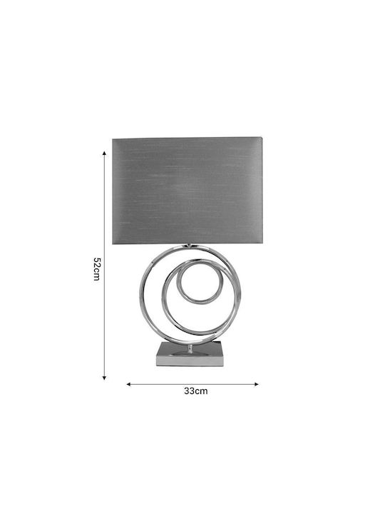 Inart Stoff Tischlampe für Fassung E27 mit Silber Schirm und Basis