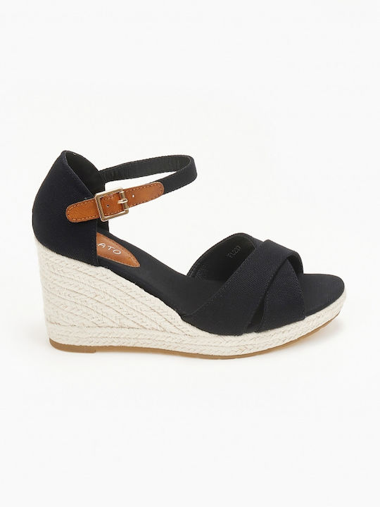 Platforme dama în stil espadrile Negre