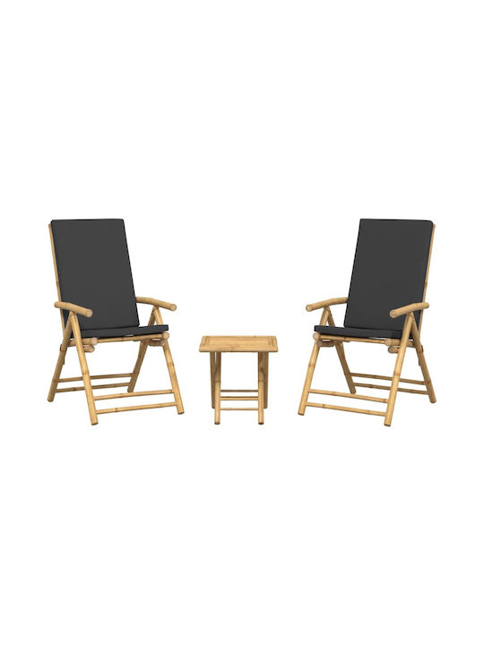 Outdoor Chair Bamboo Grey with Cushion 3pcs 45x45x45cm