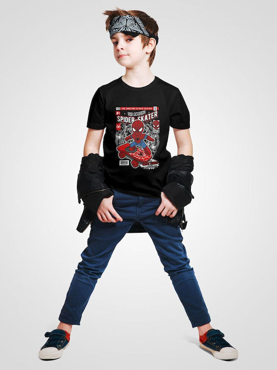 Pop Culture Kids' T-shirt Black Spiderman Skateboard