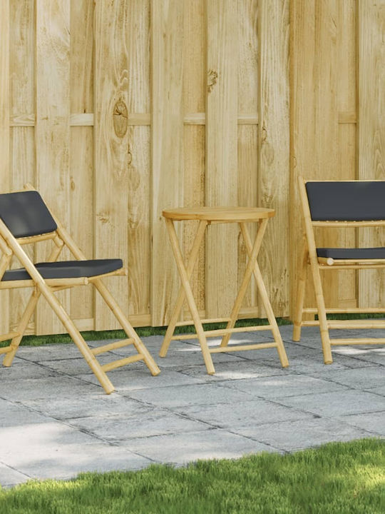 Outdoor Chair Bamboo Grey with Cushion 3pcs 59x51x87cm