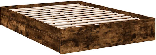 Κρεβάτι King Size Ξύλινο Καφέ με Τάβλες για Στρώμα 200x200cm