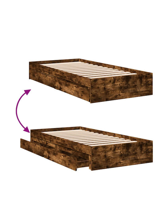 Single Wooden Brown Bed Base with Slats for Mattress 90x190cm