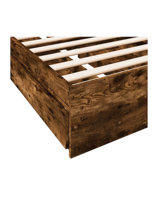 Single Wooden Brown Bed Base with Slats for Mattress 90x190cm