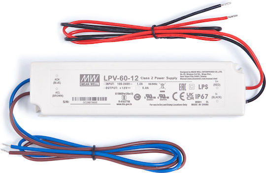 Τροφοδοτικό LED Στεγανό IP67 Ισχύος 60W με Τάση Εξόδου 12V