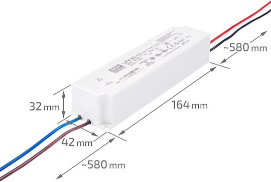 Τροφοδοτικό LED Στεγανό IP67 Ισχύος 60W με Τάση Εξόδου 12V
