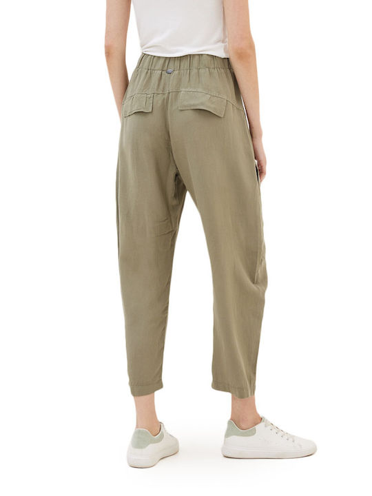 Namaste Women's Linen Cargo Trousers with Elastic in Relaxed Fit khaki