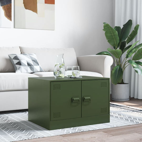 Masă Laterală Rectangulară Metalică Verde Măsliniu L67xL50xÎ44cm