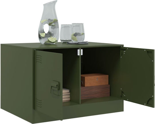 Masă Laterală Rectangulară Metalică Verde Măsliniu L67xL50xÎ44cm