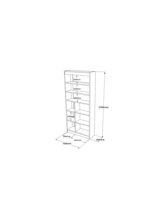 Bookcase Viana Felt/White 76x25x170cm