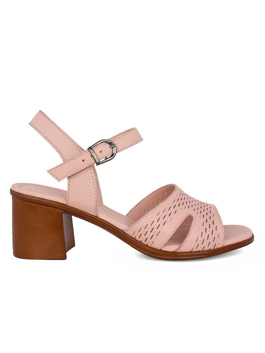 Castor Anatomic Anatomic Leather Women's Sandals Pink with Low Heel