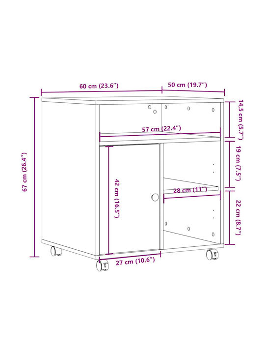 Office Storage Chipboard Cabinet with Wheels Sonoma L60xW50xH67cm