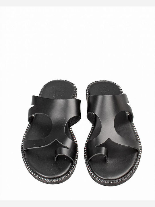 Leather Women's Flat Sandals in Black Color