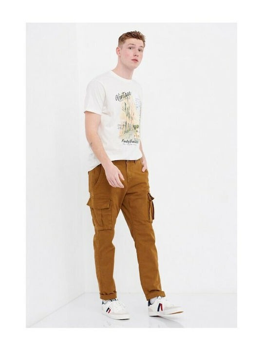 Funky Buddha Men's Trousers Cargo Elastic in Regular Fit Khaki