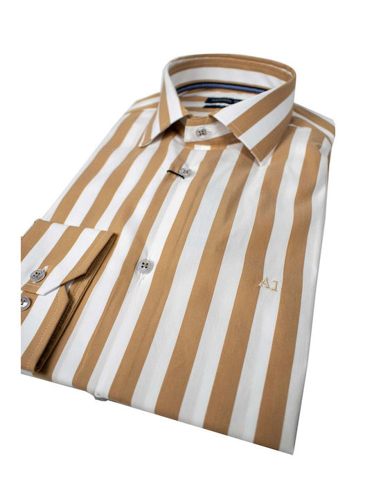 Men's Striped Shirt ARTISTI ITALIANI (18511/SL) - CAMEL