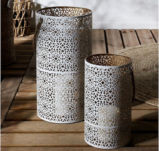 The Home Deco Factory Σετ Φαναράκια Μεταλλικά Επιτραπέζια Λευκά 2τμχ