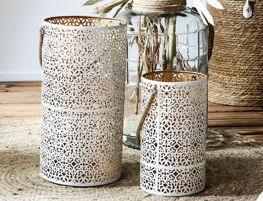 The Home Deco Factory Σετ Φαναράκια Μεταλλικά Επιτραπέζια Λευκά 2τμχ