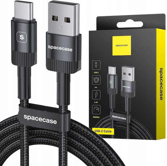 Spacecase USB 2.0 Cable USB-C male - USB-A Μαύρο 2m 121290