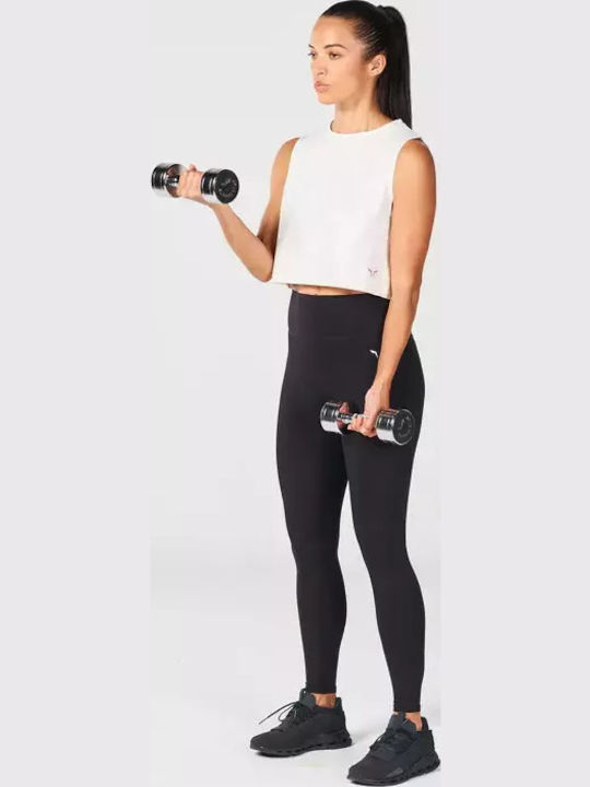 Bluze Damă Sport Crop Top Fără Mânecă Pearl White