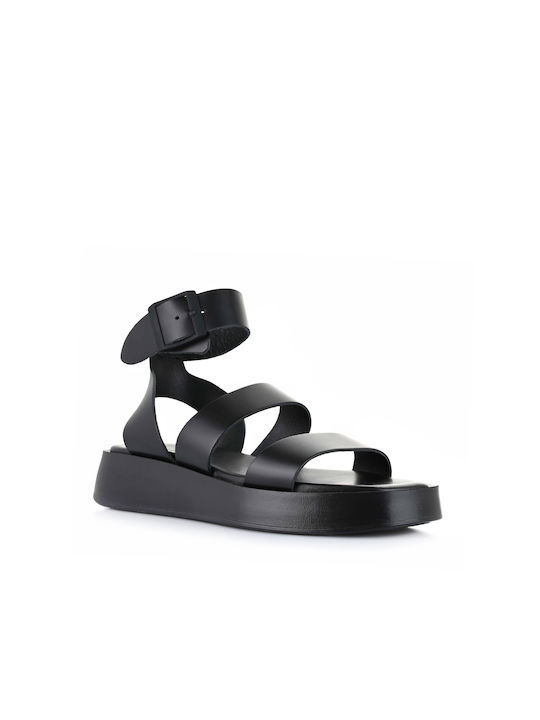 Lady Leather Women's Flat Sandals in Black Color