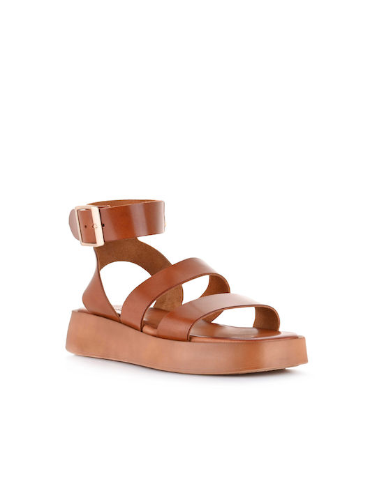 Lady Leder Damen Flache Sandalen in Tabac Braun Farbe