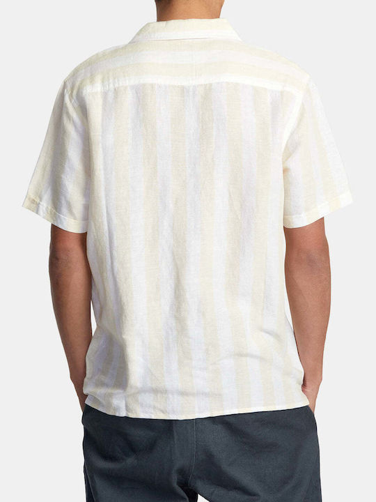 RVCA Men's Shirt Short Sleeve Linen Striped Canary