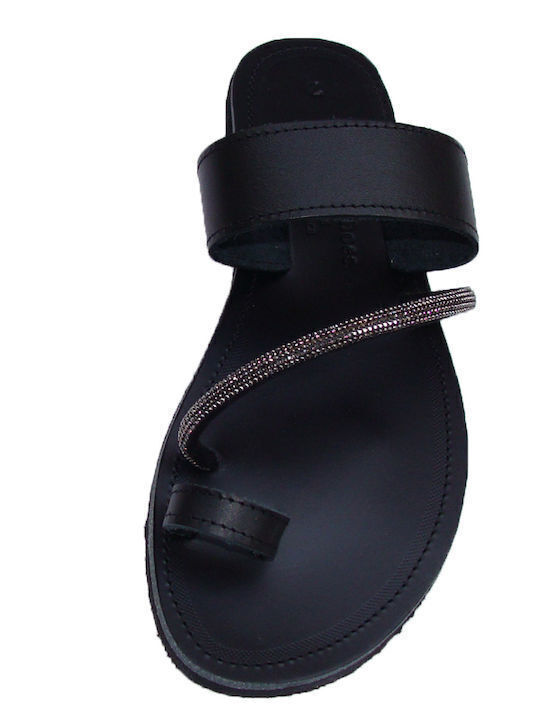 S-Mshoes Leather Women's Flat Sandals in Black Color