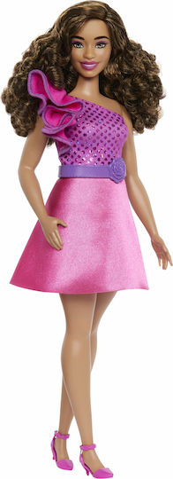 Barbie Brown Hair, Pink Sparkly Dress, 65Th Anniversary Doll Fashionistas Curly Brown Hair with Pink Dress for 3+ years+ Years (Various Designs/Assortments of Designs) 1pc