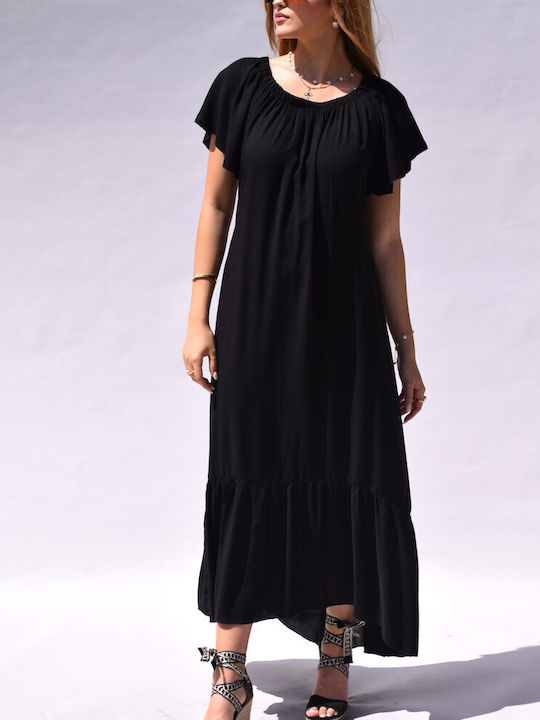 Honey Summer Maxi Dress with Ruffle Black