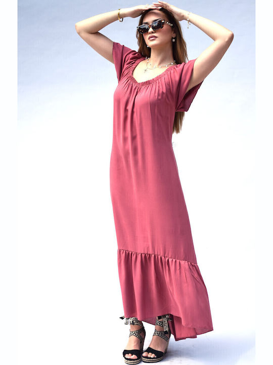 Summer Maxi Dress with Ruffle Orange