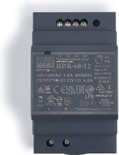 Sursă de Alimentare pe Șină DIN cu Ieșire 12V și Putere 60W 4.5A