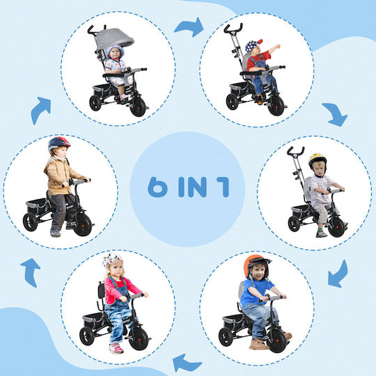 HomCom HomCom Kinderdreirad Wandelbar mit Elterngriff 6 in 1 für 1-5 Jahre Grau