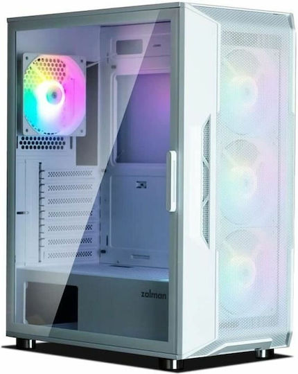 Zalman i3 Neo Геймърско бюро Midi Tower Компютърна кутия със страничен прозорец и RGB осветление Бял
