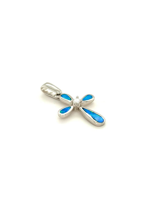 Pendant, silver (925°), Cross with artificial opal