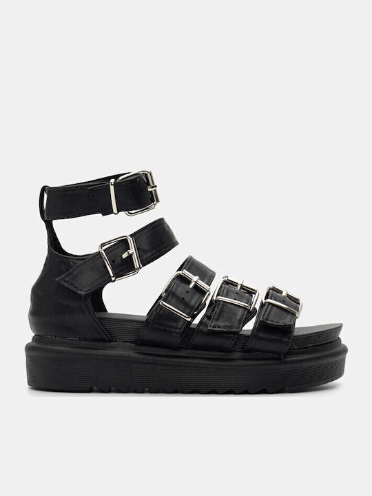 Σανδάλια Flatform Λουράκια & Τόκες 4229101-μαύρο