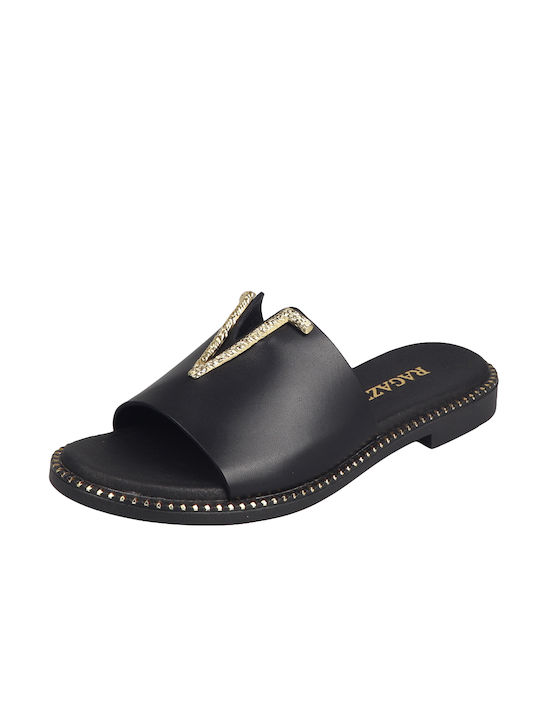 Ragazza Leather Women's Flat Sandals in Black Color