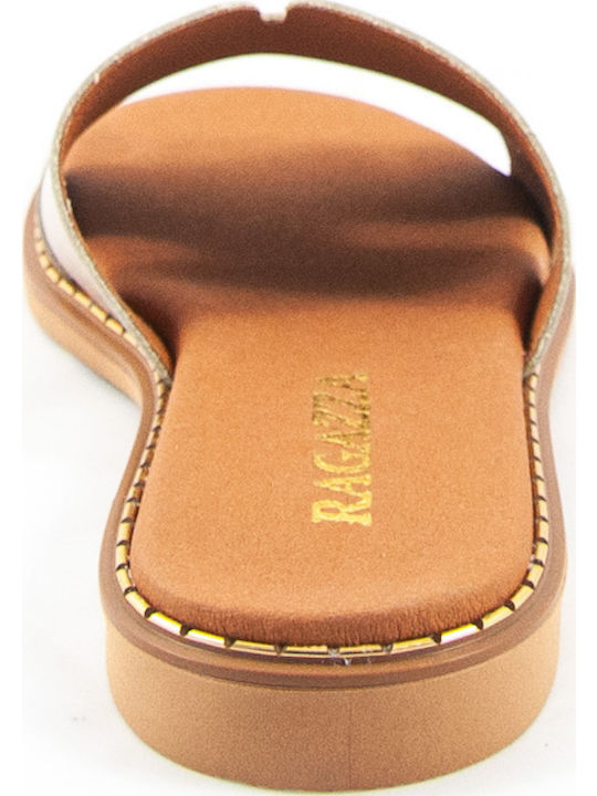 Leather Women's Flat Sandals in Beige Color