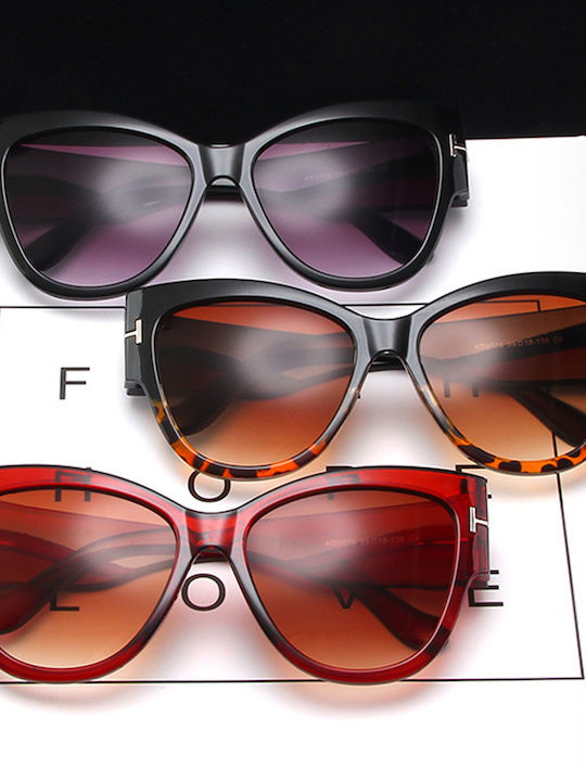 Techsuit Sunglasses 9778 Women Pc Frame Lens Cat Eye Black Leopard Brown