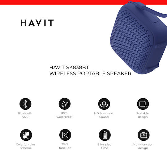 Havit SK838BT Bluetooth Speaker 5W with Radio and Battery Life up to 8 hours Blue