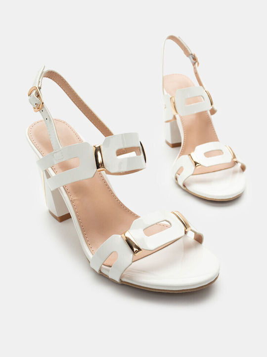 Luigi Synthetic Leather Women's Sandals White with High Heel