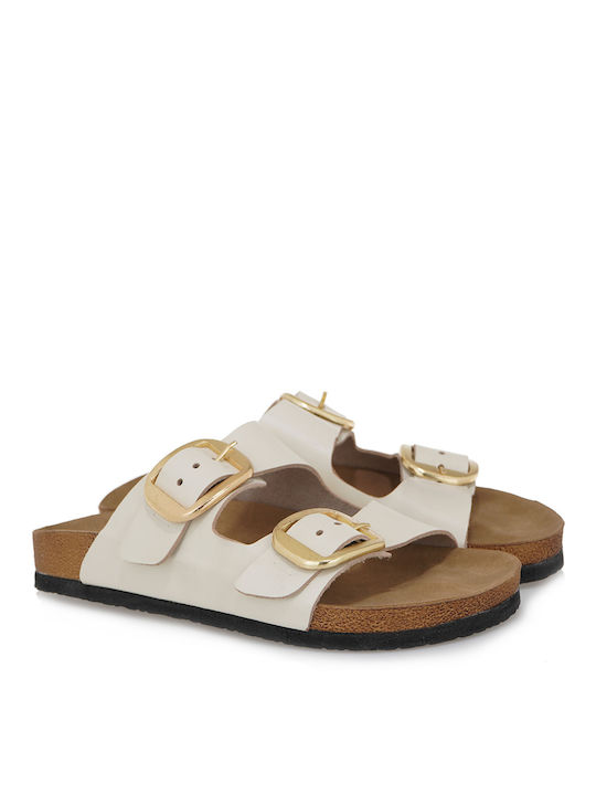 California Dream Leather Women's Flat Sandals in White Color