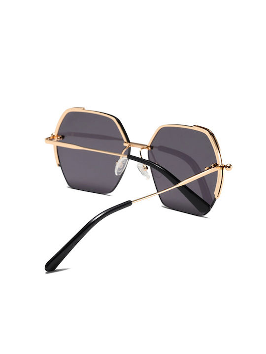 Techsuit Sonnenbrille 8561 Damen Metallrahmen Nylonlinse hexagonal Roségold Verlauf Grau
