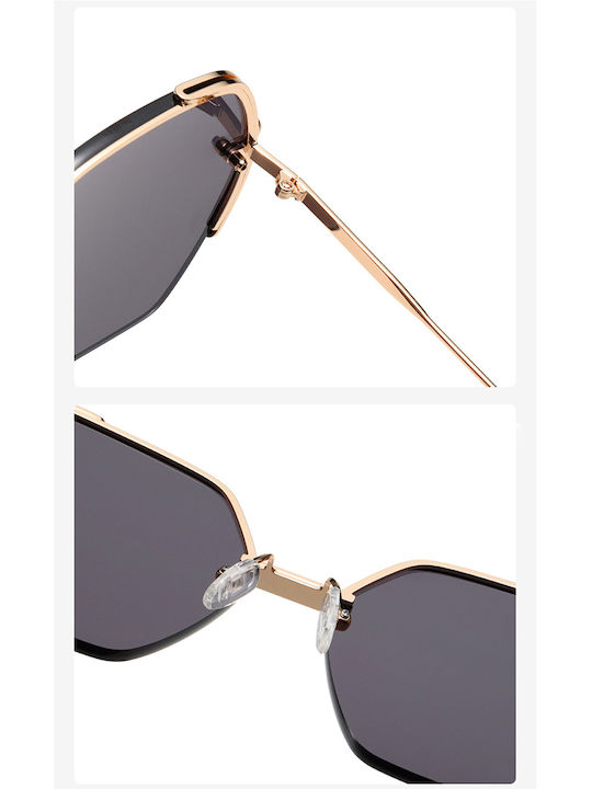Techsuit Sonnenbrille 8561 Damen Metallrahmen Nylonlinse hexagonal Roségold Verlauf Grau