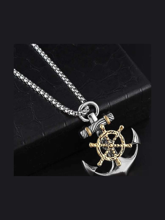 Pendant Necklace Anchor Rudder In Silver Gold Tone Molfs