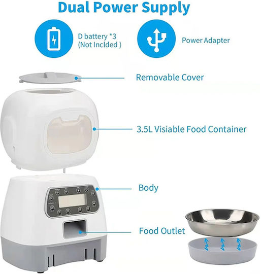 Automat Bol Mâncare pentru Câine 3.5lt în Culoare Alb