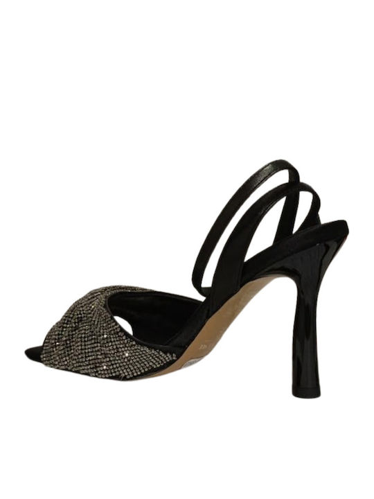 Leder Sandalen mit Strass Schwarz