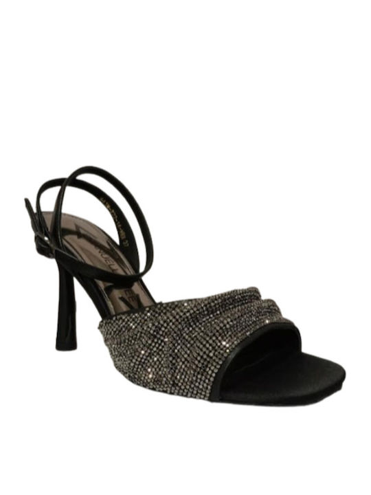 Leder Sandalen mit Strass Schwarz