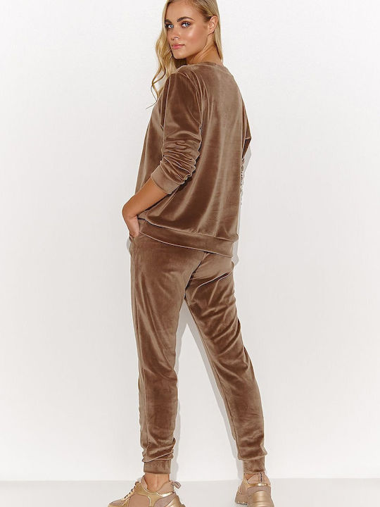 Makadamia Damen-Sweatpants-Set Braun Samt